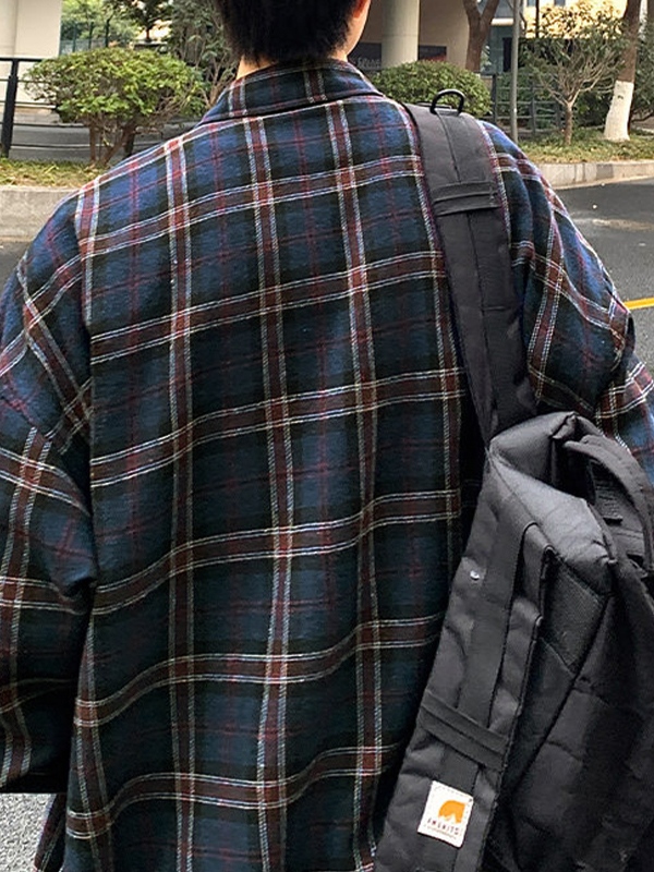 Men's Contrast Color Plaid Long Sleeve Tee-3