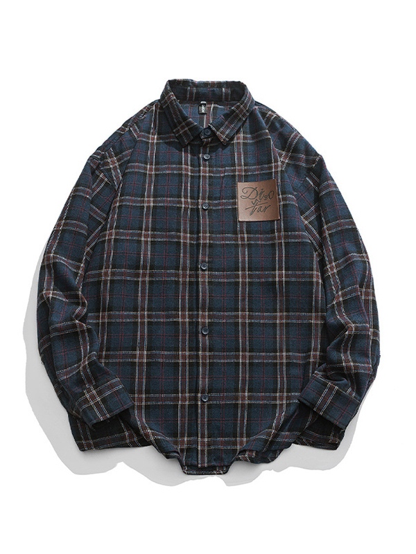 Men's Contrast Color Plaid Long Sleeve Tee-4