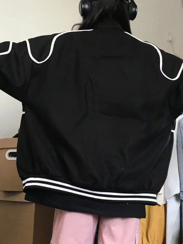 Street Print Splice Varsity Jacket-4