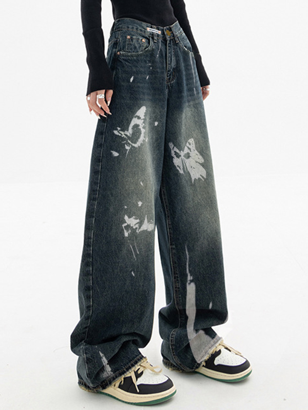 Butterfly Print Boyfriend Jeans-2
