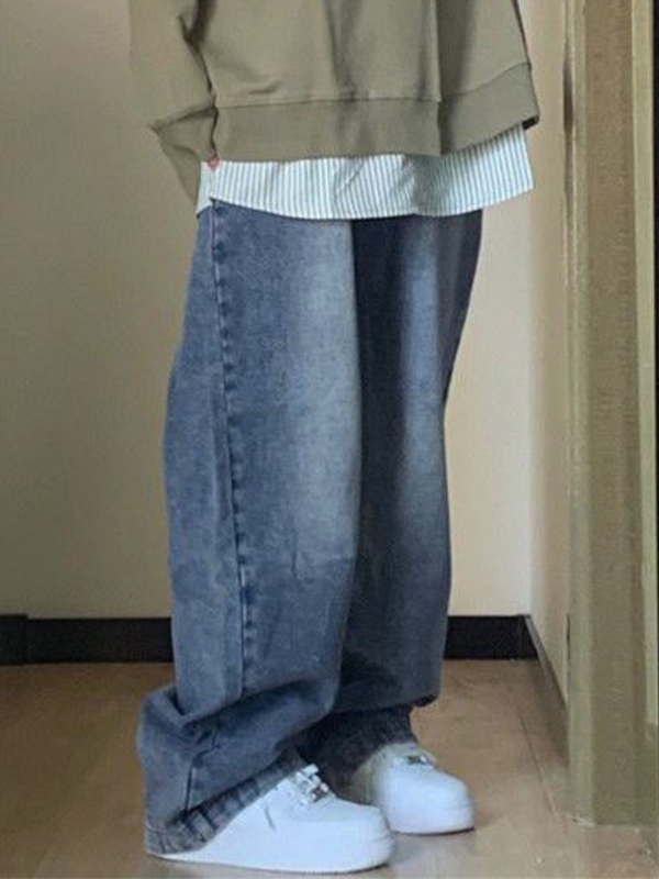 Pocket Design Blue Wash Boyfriend Jeans-4