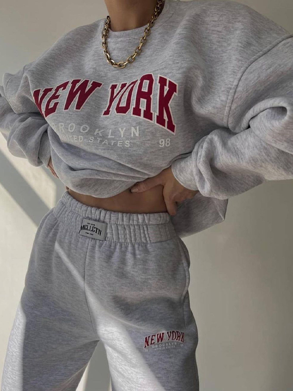 Contrast Color Letter Print Pullover Sweatshirt-1