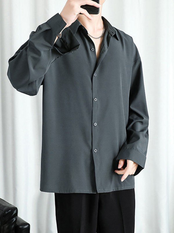 Men's Draped Long Sleeve Button Down Shirt-1