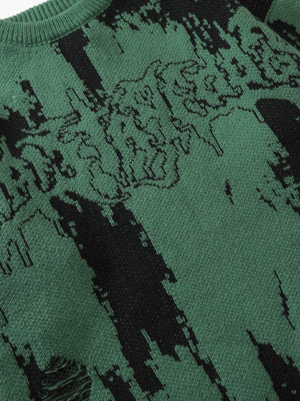 Men's Jacquard Distressed Pullover Sweater-2