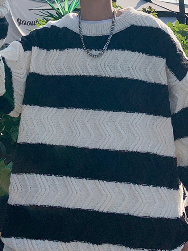 Men's Textured Striped Pullover Sweater-1
