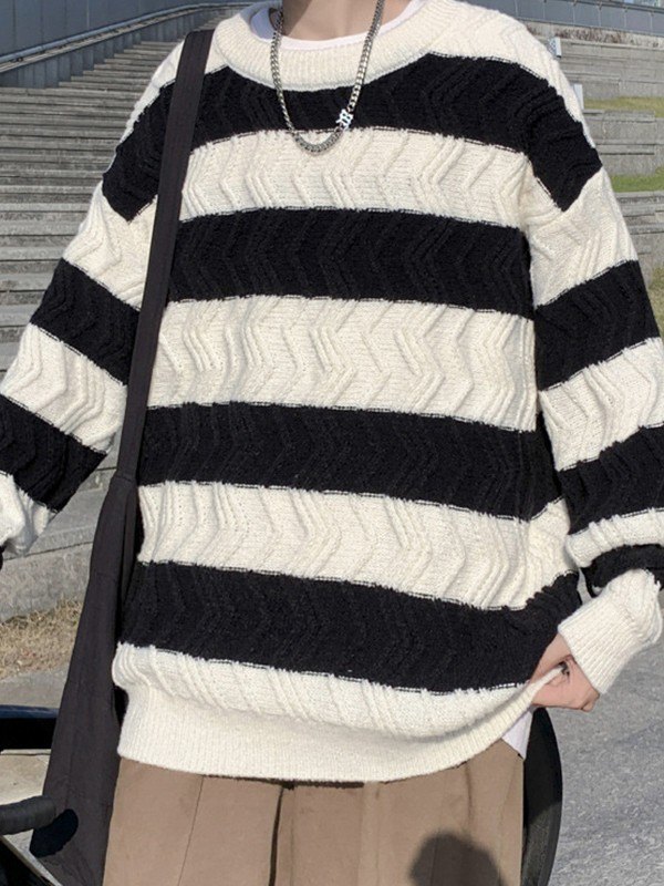Men's Textured Striped Pullover Sweater-3