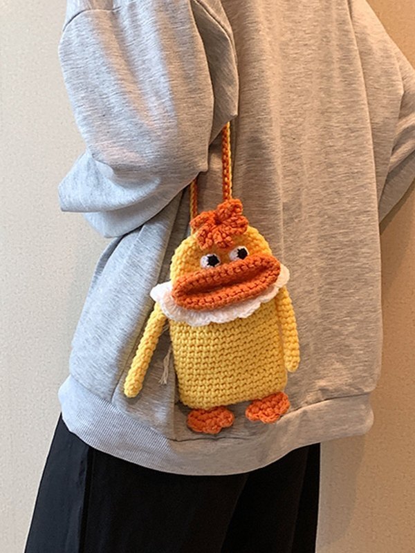 Hand Made Crochet Knit Cartoon Phone Crossbody Bag-4