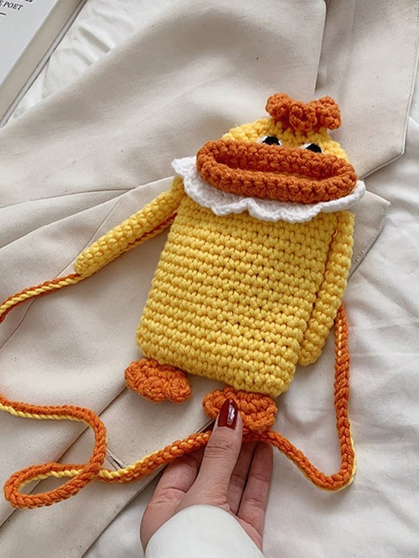 Hand Made Crochet Knit Cartoon Phone Crossbody Bag-2
