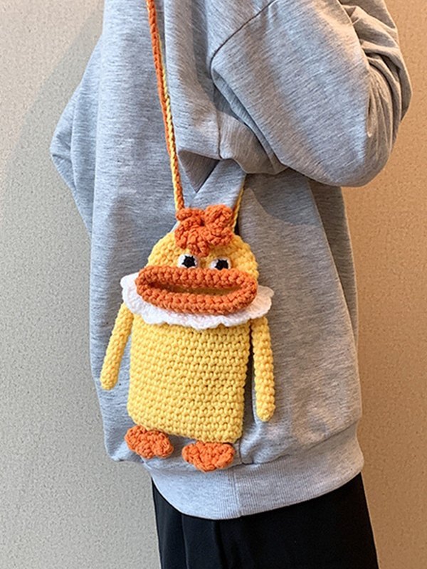 Hand Made Crochet Knit Cartoon Phone Crossbody Bag-3