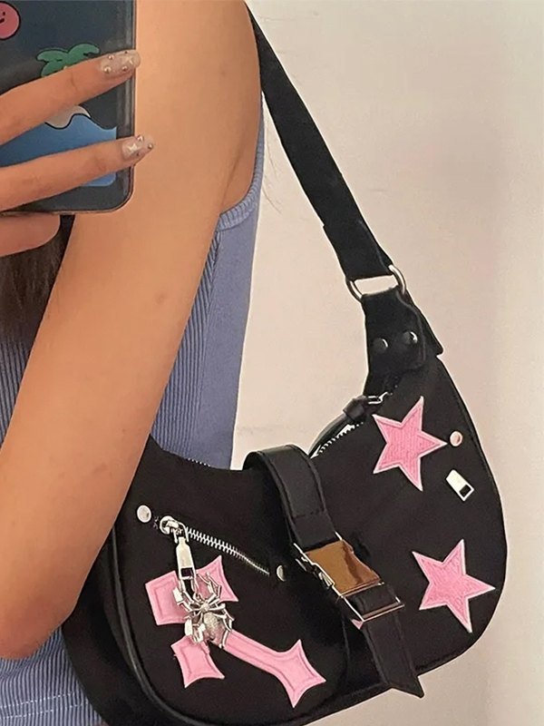 Cross Star Buckled Pu Leather Shoulder Bag-1