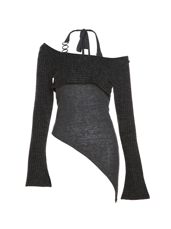Solid Color Slim Halter Sweater-4