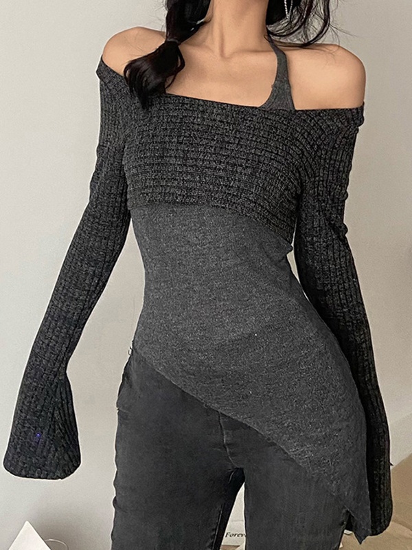 Solid Color Slim Halter Sweater-1