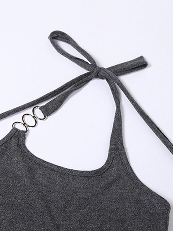 Solid Color Slim Halter Sweater-5