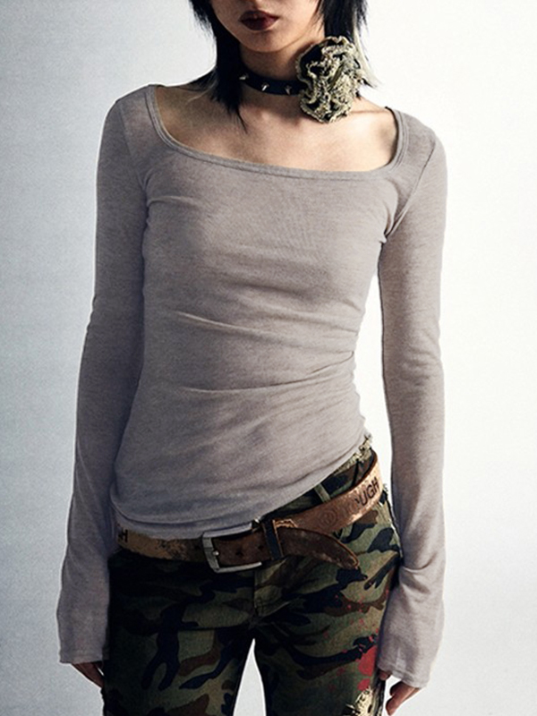 Reversible Print Square Neck Slim Long Sleeve Knit-2