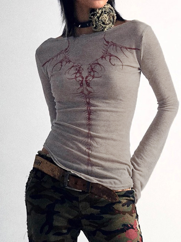 Reversible Print Square Neck Slim Long Sleeve Knit-4