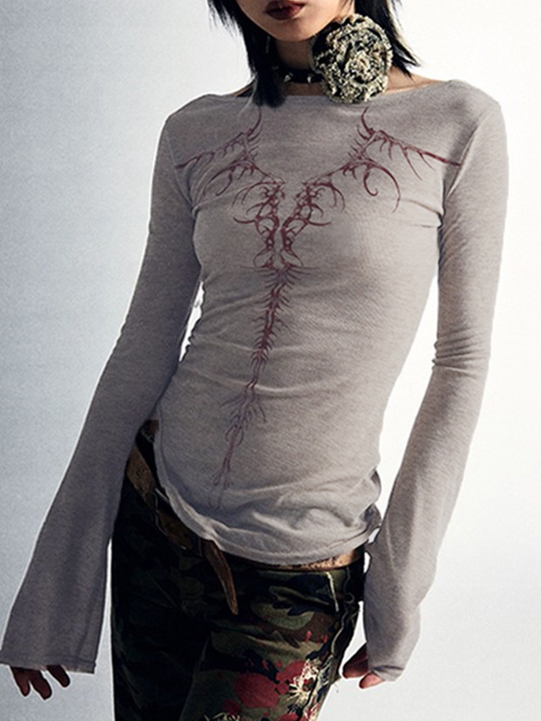 Reversible Print Square Neck Slim Long Sleeve Knit-1