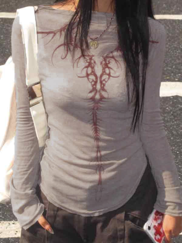 Reversible Print Square Neck Slim Long Sleeve Knit-5