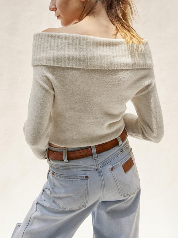 Solid Off Shoulder Sweater-3