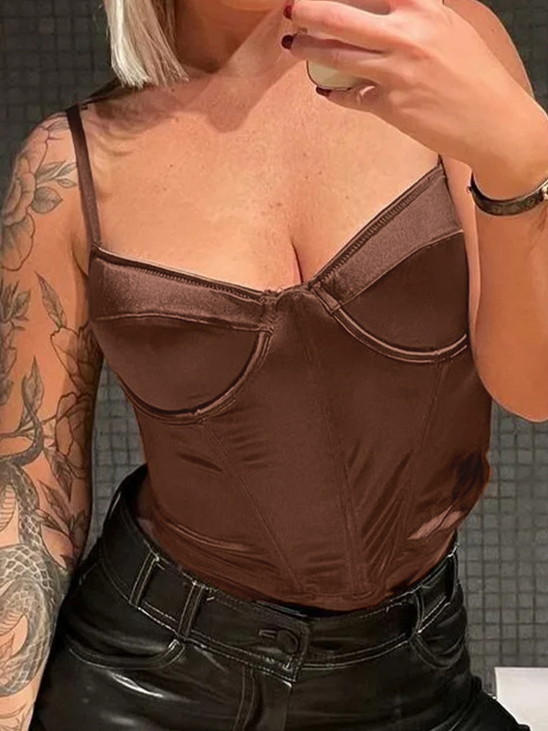 Solid Irregular Hem Corset Top-1