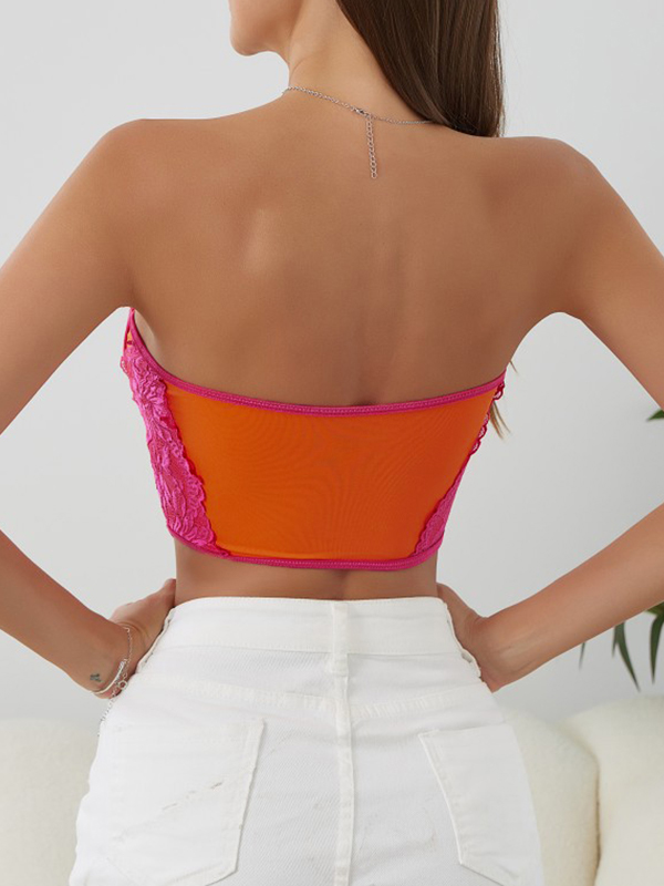 Color Block Lace Splice Bandeau Corset Top-3